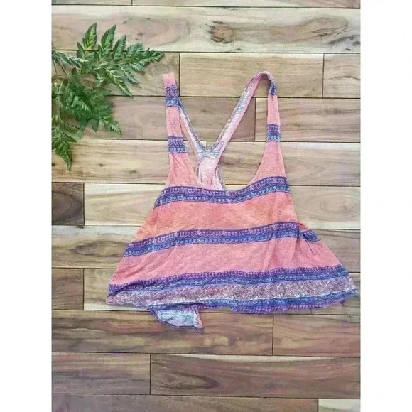 Ecote Top Women M Crop Open Flap Back Racerback Floral coral Loose Concert Top - Picture 1 of 4